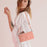 HT03 For iPhone 15 PU Leather Anti-scratch Phone Cover Stand Wallet Imprinted Case with Shoulder Strap - Pink - 4
