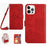 HT03 Phone Cover for iPhone 15 Pro Max PU Leather Stand Wallet Imprinted Case with Shoulder Strap - Red - 1