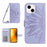 HT04 Leather Phone Case for iPhone 15 Plus Sunflower Imprint Wallet Stand Cover with Shoulder Strap - Light Purple - 1