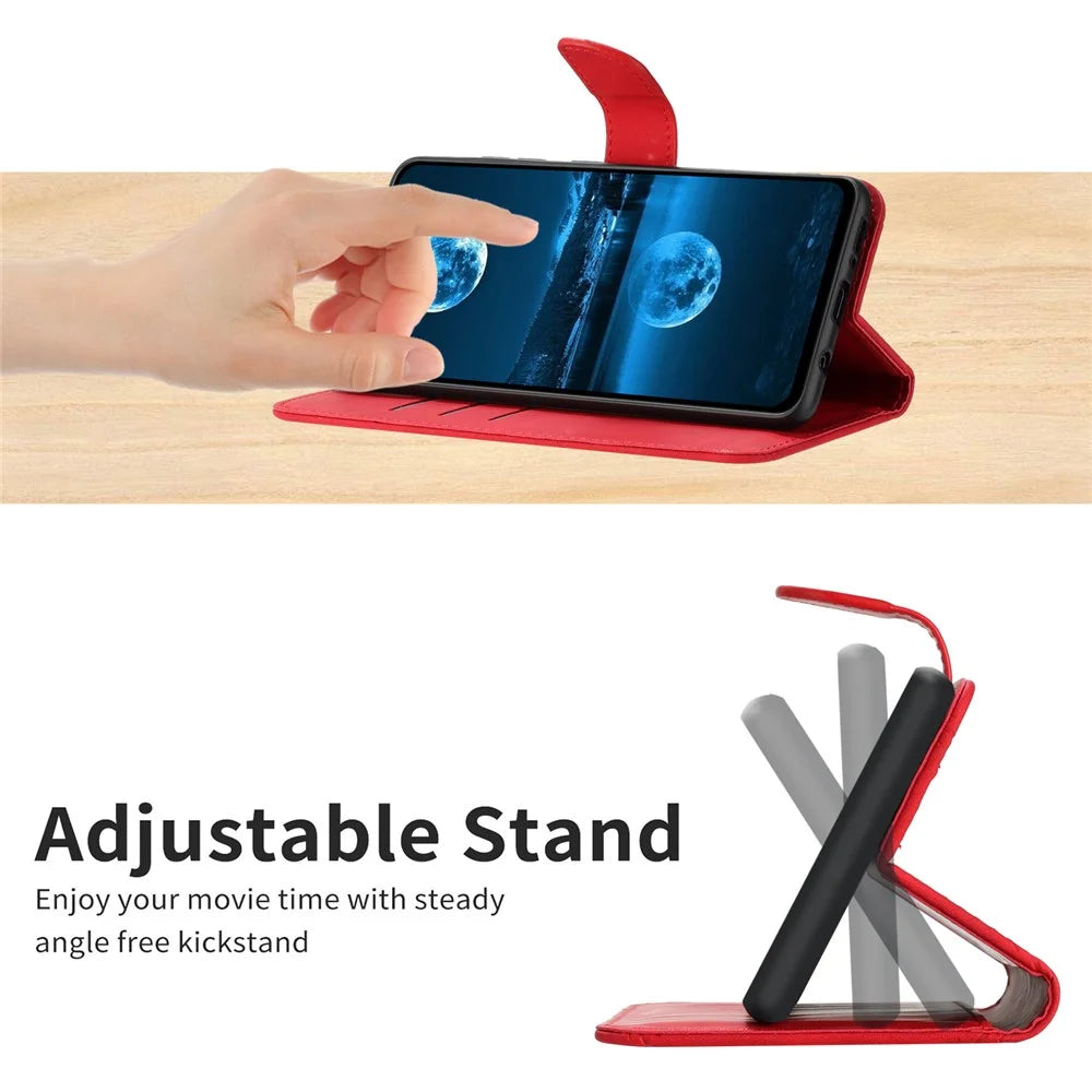 HT05 Leather Cover for iPhone 15 Pro Skin-touch Flip Stand Wallet Imprinted Line Anti-drop Phone Case - Red - 3