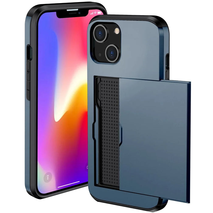 Card Holder Phone Case for iPhone 15 Plus , TPU + PC Dual Layer Anti-drop Phone Cover - Navy Blue - 2