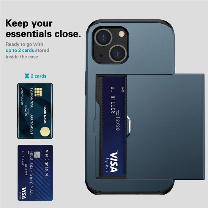 Card Holder Phone Case for iPhone 15 Plus , TPU + PC Dual Layer Anti-drop Phone Cover - Navy Blue - 3