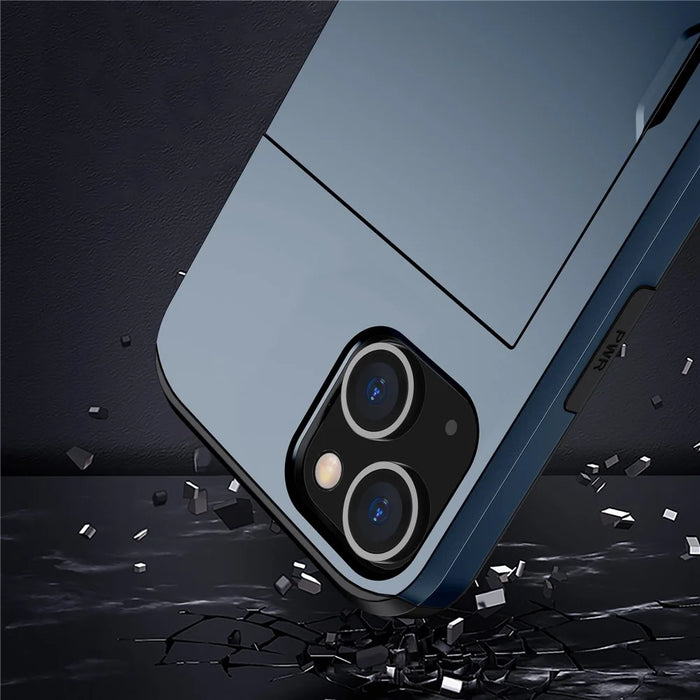Card Holder Phone Case for iPhone 15 Plus , TPU + PC Dual Layer Anti-drop Phone Cover - Navy Blue - 6