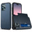 Phone Case with Slide Card Holder for iPhone 15 Pro Max , Anti-scratch TPU + PC Phone Cover - Navy Blue - 1
