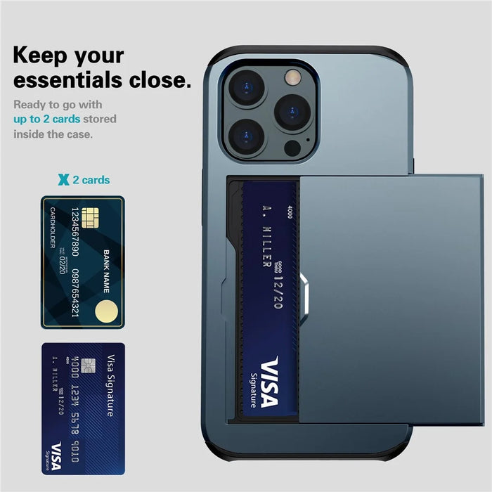 Phone Case with Slide Card Holder for iPhone 15 Pro Max , Anti-scratch TPU + PC Phone Cover - Navy Blue - 3