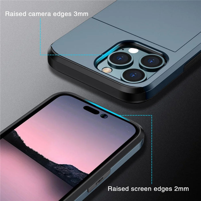 Phone Case with Slide Card Holder for iPhone 15 Pro Max , Anti-scratch TPU + PC Phone Cover - Navy Blue - 4