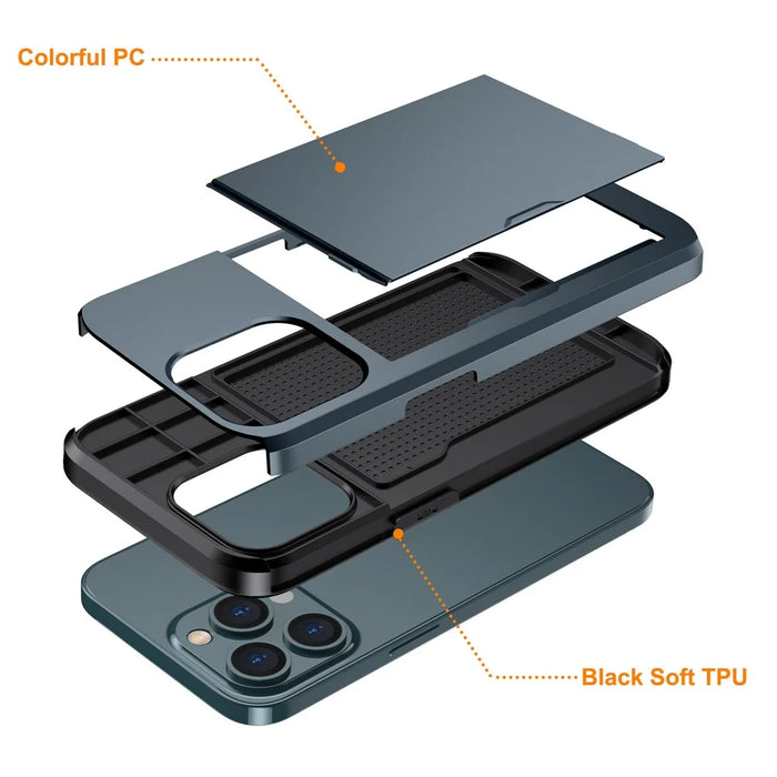 Phone Case with Slide Card Holder for iPhone 15 Pro Max , Anti-scratch TPU + PC Phone Cover - Navy Blue - 5
