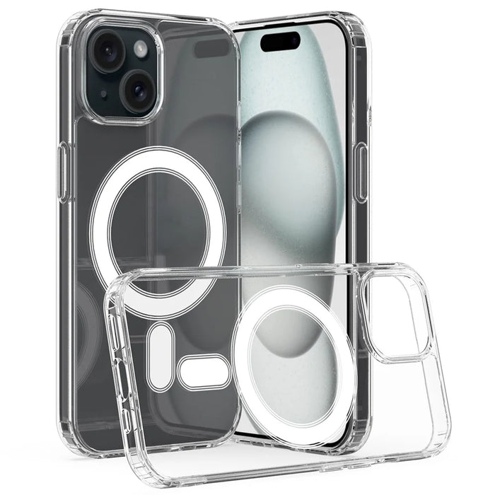 For iPhone 15 Plus Magnetic Ring Design Clear Phone Cover Case Acrylic+TPU Phone Shell Compatible with MagSafe - 2