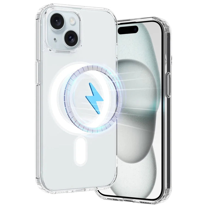 For iPhone 15 Plus Magnetic Ring Design Clear Phone Cover Case Acrylic+TPU Phone Shell Compatible with MagSafe - 7