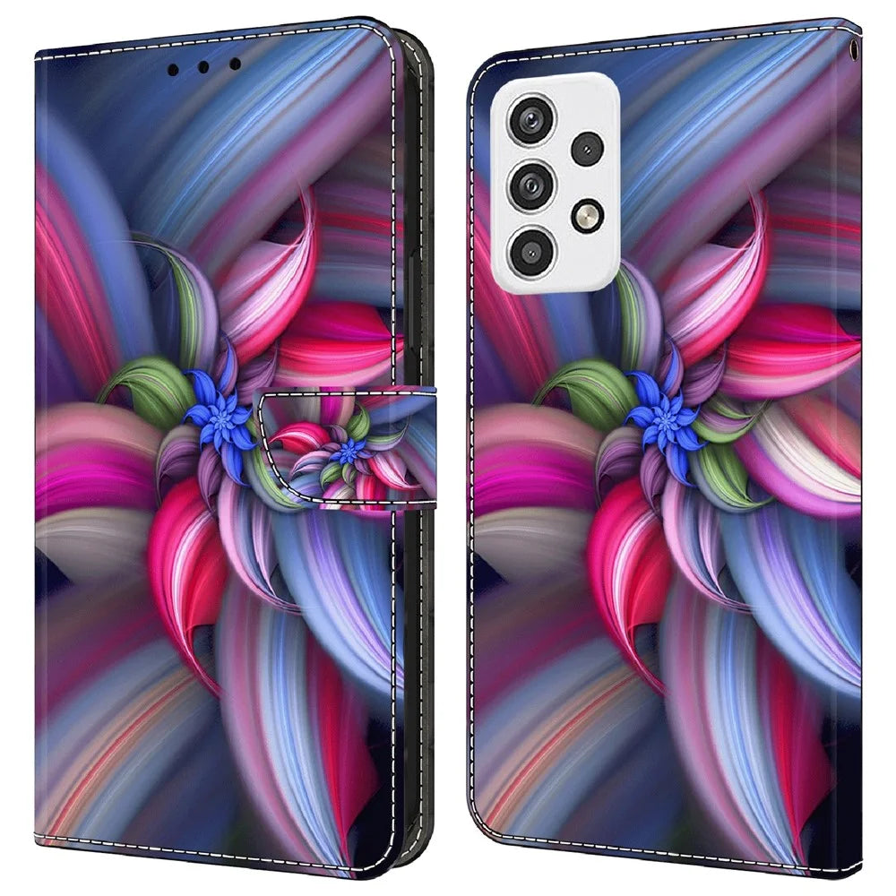 For Samsung Galaxy A23 5G (Global Version) Leather Flip Case Printed 3D Pattern Stand Wallet Phone Cover - Colorful Flowers - 1