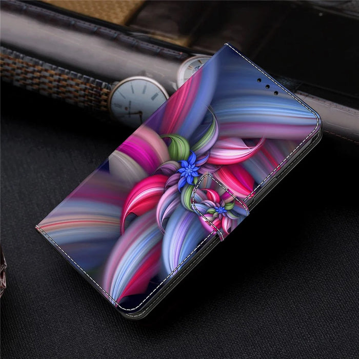 For Samsung Galaxy A23 5G (Global Version) Leather Flip Case Printed 3D Pattern Stand Wallet Phone Cover - Colorful Flowers - 5