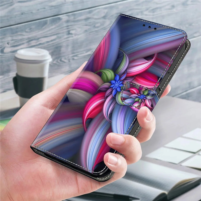 For Samsung Galaxy A23 5G (Global Version) Leather Flip Case Printed 3D Pattern Stand Wallet Phone Cover - Colorful Flowers - 6