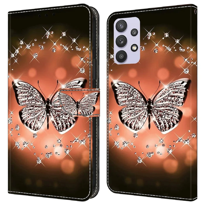 For Samsung Galaxy A32 5G Leather Phone Case 3D Pattern Printing Stand Wallet Folio Cover - Crystal Butterfly - 1