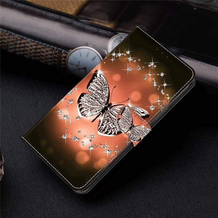 For Samsung Galaxy A32 5G Leather Phone Case 3D Pattern Printing Stand Wallet Folio Cover - Crystal Butterfly - 5