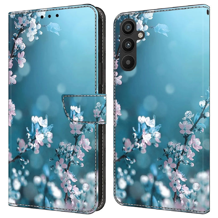 For Samsung Galaxy A34 5G Flip Protective Case 3D Pattern Printed PU Leather Stand Wallet Phone Cover - Plum Blossoms - 1