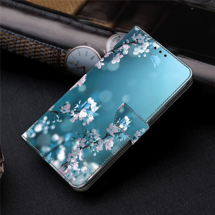 For Samsung Galaxy A34 5G Flip Protective Case 3D Pattern Printed PU Leather Stand Wallet Phone Cover - Plum Blossoms - 5