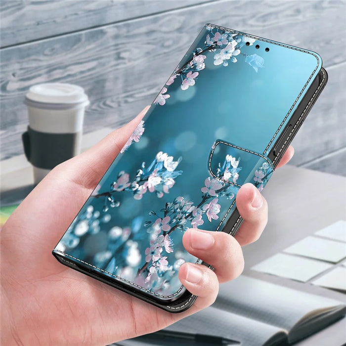 For Samsung Galaxy A34 5G Flip Protective Case 3D Pattern Printed PU Leather Stand Wallet Phone Cover - Plum Blossoms - 6