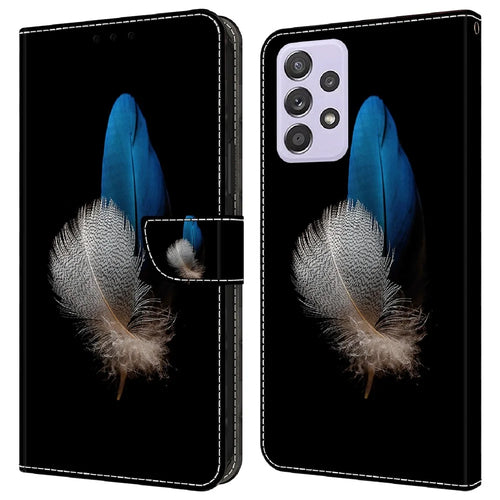 Wallet Case for Samsung Galaxy A52 4G / 5G / A52s 5G , PU Leather Stand 3D Pattern Printing Phone Cover - Two Feathers - 1