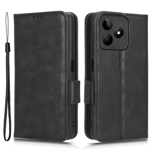 For Realme Narzo N53 4G / C53 (Global) / C53 (India) / C51 Cell Phone Cover Imprinted Triangle PU Leather Stand Wallet Case - Black - 1