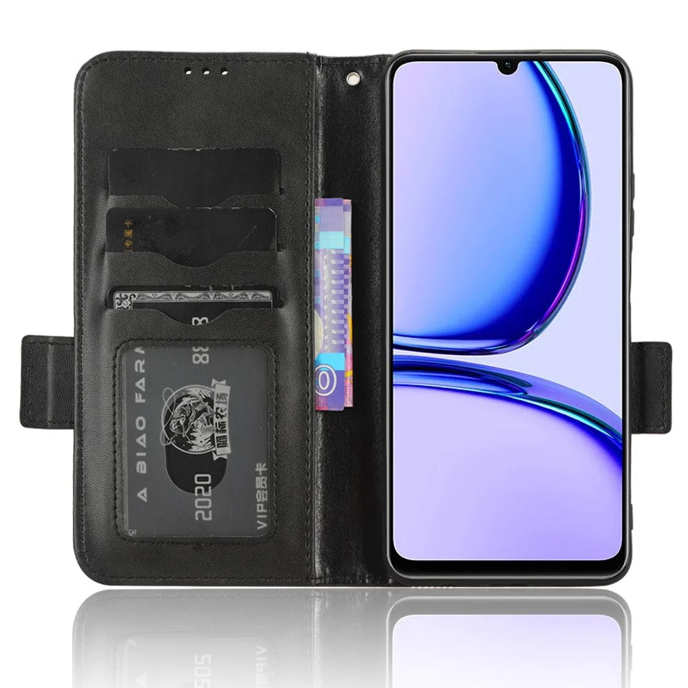 For Realme Narzo N53 4G / C53 (Global) / C53 (India) / C51 Cell Phone Cover Imprinted Triangle PU Leather Stand Wallet Case - Black - 2