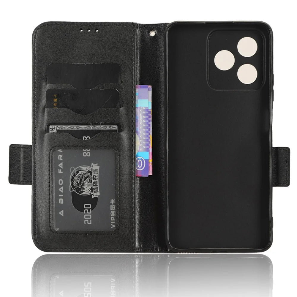 For Realme Narzo N53 4G / C53 (Global) / C53 (India) / C51 Cell Phone Cover Imprinted Triangle PU Leather Stand Wallet Case - Black - 4