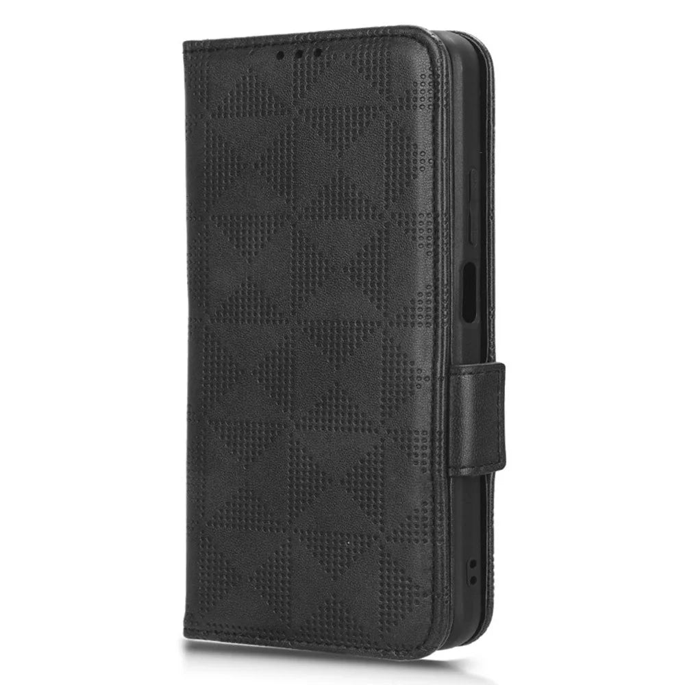 For Realme Narzo N53 4G / C53 (Global) / C53 (India) / C51 Cell Phone Cover Imprinted Triangle PU Leather Stand Wallet Case - Black - 6