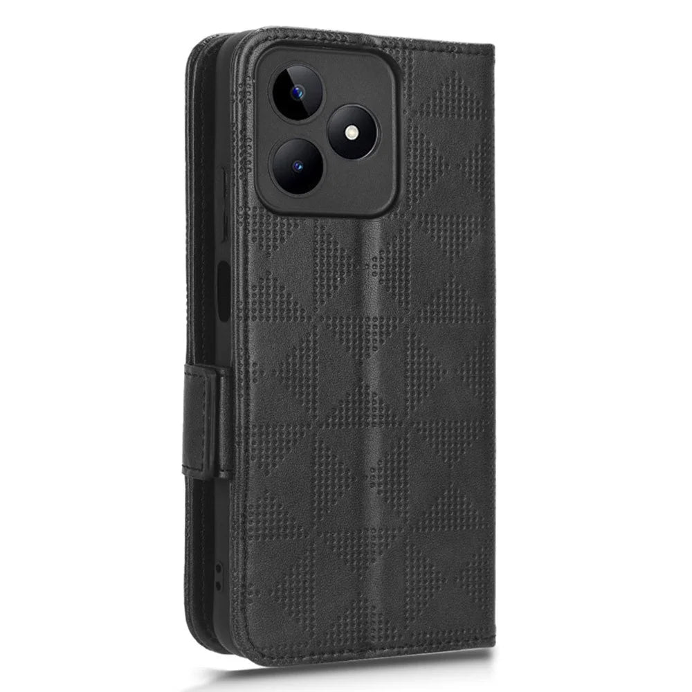 For Realme Narzo N53 4G / C53 (Global) / C53 (India) / C51 Cell Phone Cover Imprinted Triangle PU Leather Stand Wallet Case - Black - 7