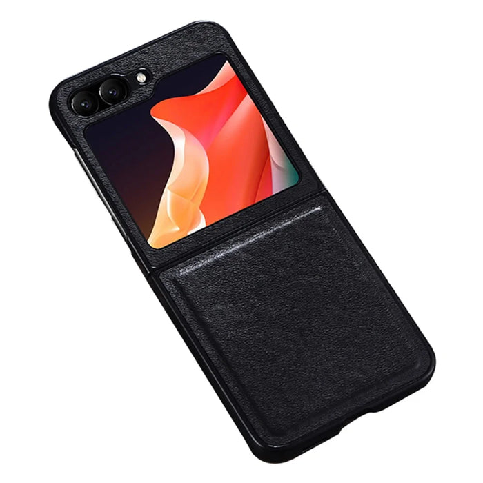 For Samsung Galaxy Z Flip5 5G Shockproof Phone Case PU Leather Coated Hard PC Ultra Thin Cover - Black - 1