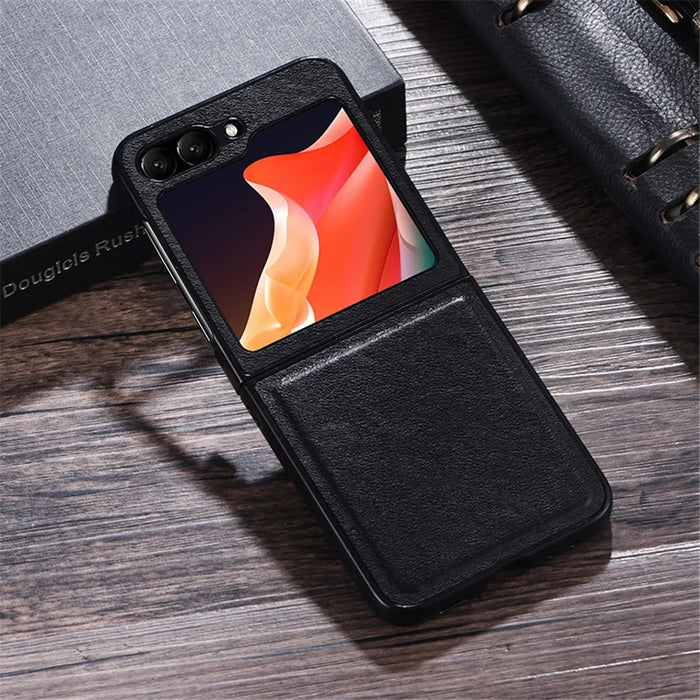 For Samsung Galaxy Z Flip5 5G Shockproof Phone Case PU Leather Coated Hard PC Ultra Thin Cover - Black - 2