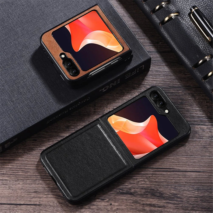 For Samsung Galaxy Z Flip5 5G Shockproof Phone Case PU Leather Coated Hard PC Ultra Thin Cover - Black - 4