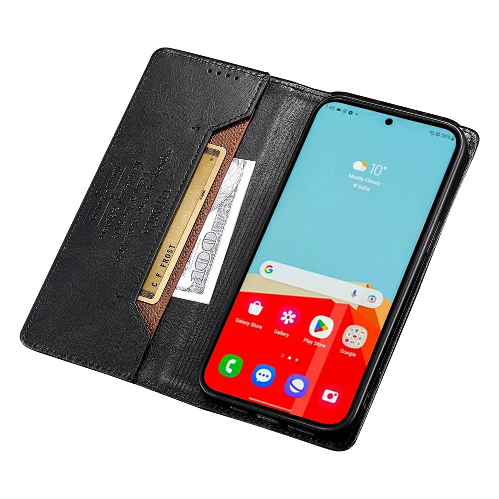 TTUDRCH Style 007 RFID Blocking Case for Samsung Galaxy A24 4G (162.1 x 77.6 x 8.3mm) Wallet Stand Leather Phone Cover - Black - 2