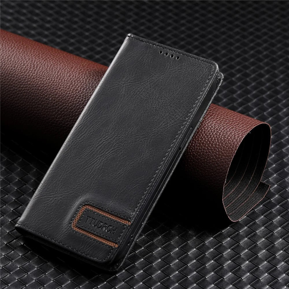TTUDRCH Style 007 RFID Blocking Case for Samsung Galaxy A24 4G (162.1 x 77.6 x 8.3mm) Wallet Stand Leather Phone Cover - Black - 6