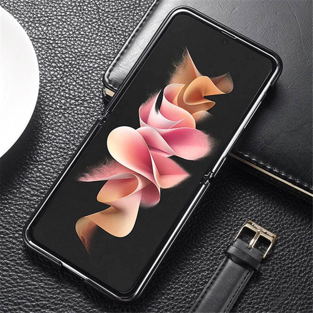 For Samsung Galaxy Z Flip5 5G Slim Phone Case Cowhide Leather + PC Non-Slip Shockproof Cover - Black - 2