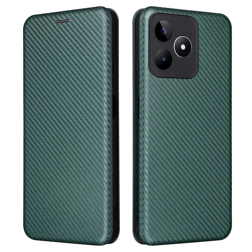 For Realme C53 (Global) / C53 (India) / C51 / Narzo N53 4G Stand Leather Phone Case Carbon Fiber Texture Cover with Card Holder - Green - 1