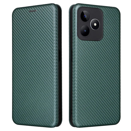 For Realme C53 (Global) / C53 (India) / C51 / Narzo N53 4G Stand Leather Phone Case Carbon Fiber Texture Cover with Card Holder - Green - 1
