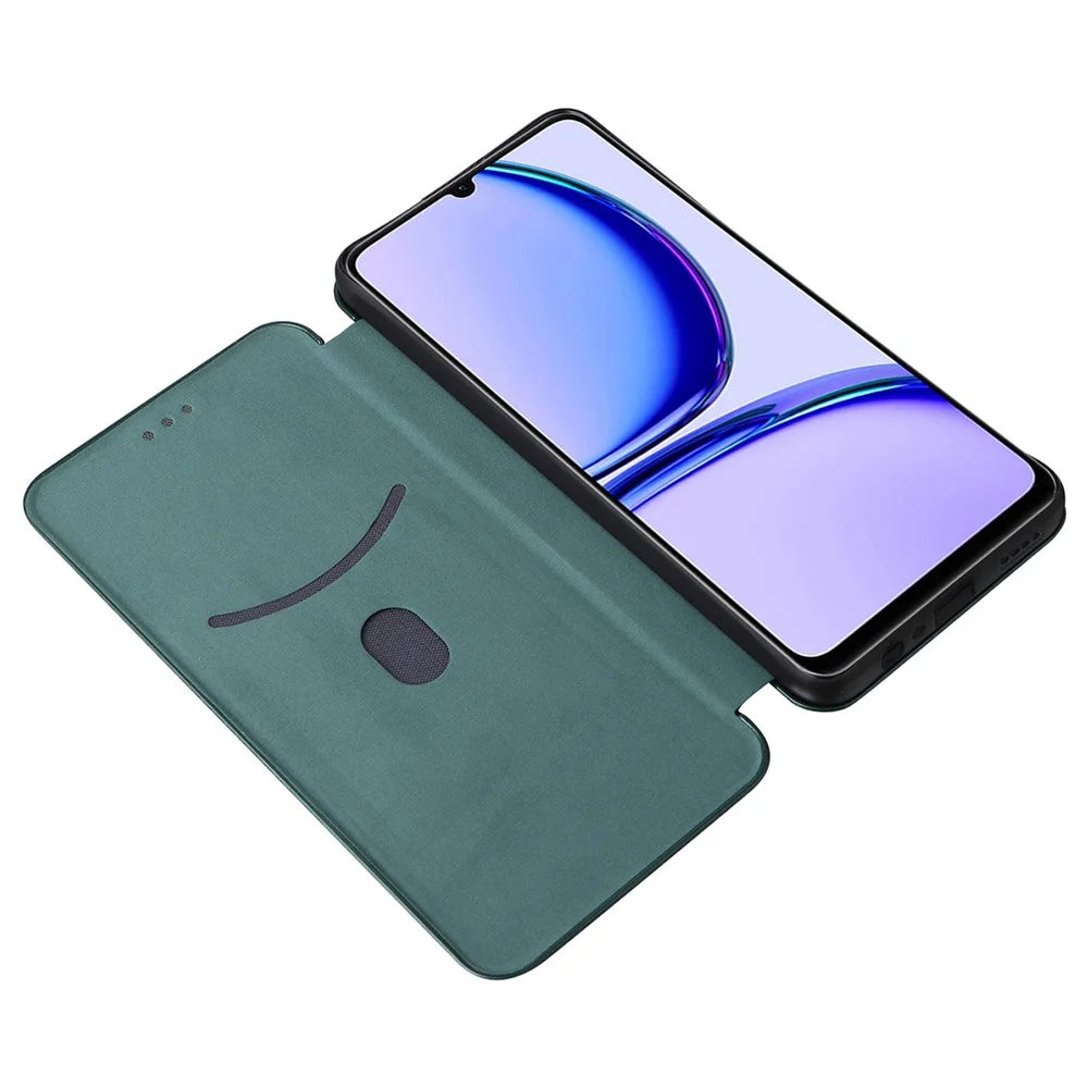 For Realme C53 (Global) / C53 (India) / C51 / Narzo N53 4G Stand Leather Phone Case Carbon Fiber Texture Cover with Card Holder - Green - 2