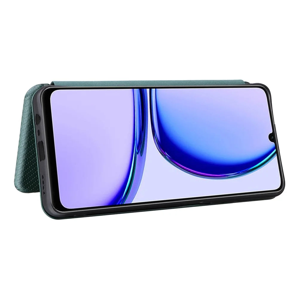 For Realme C53 (Global) / C53 (India) / C51 / Narzo N53 4G Stand Leather Phone Case Carbon Fiber Texture Cover with Card Holder - Green - 3