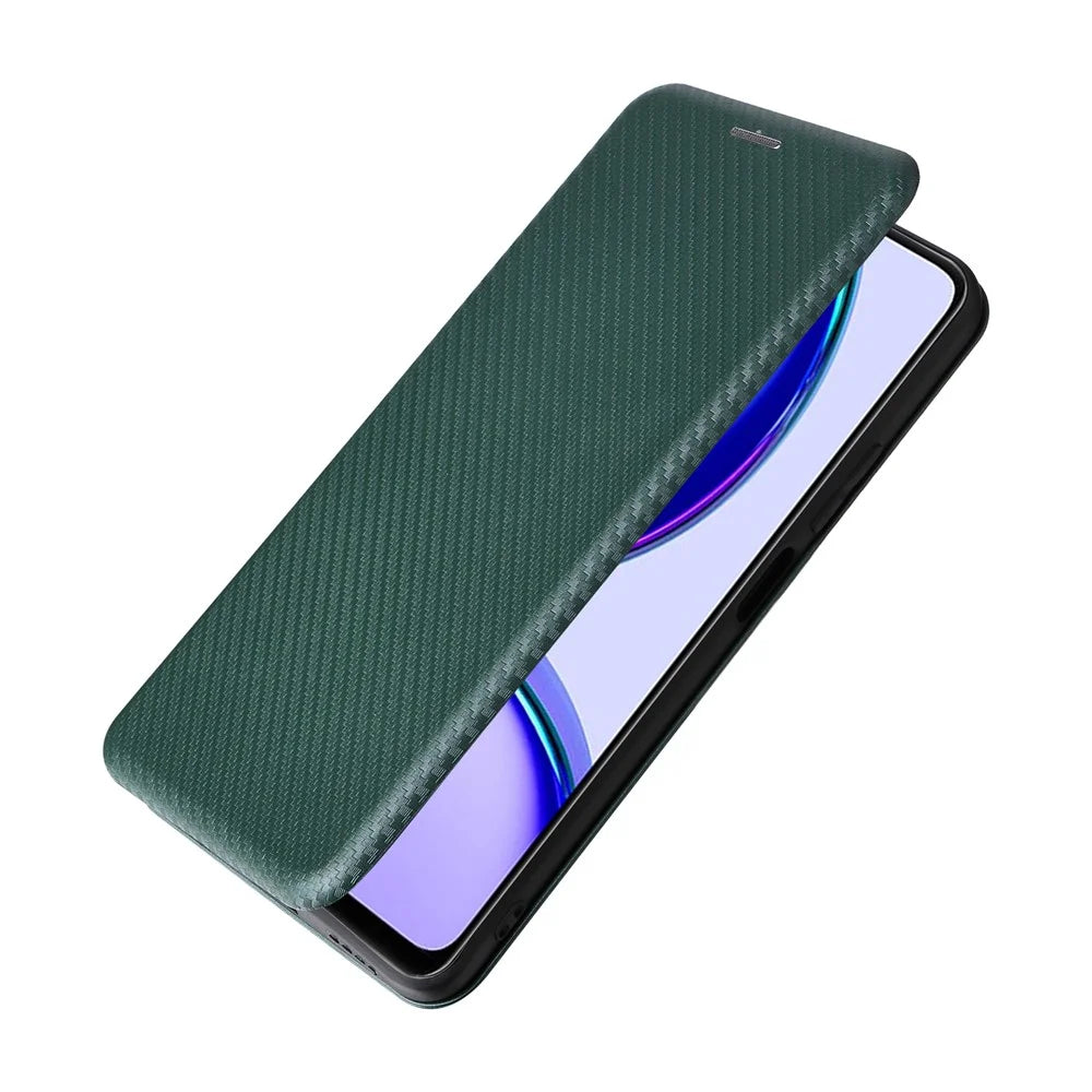 For Realme C53 (Global) / C53 (India) / C51 / Narzo N53 4G Stand Leather Phone Case Carbon Fiber Texture Cover with Card Holder - Green - 5