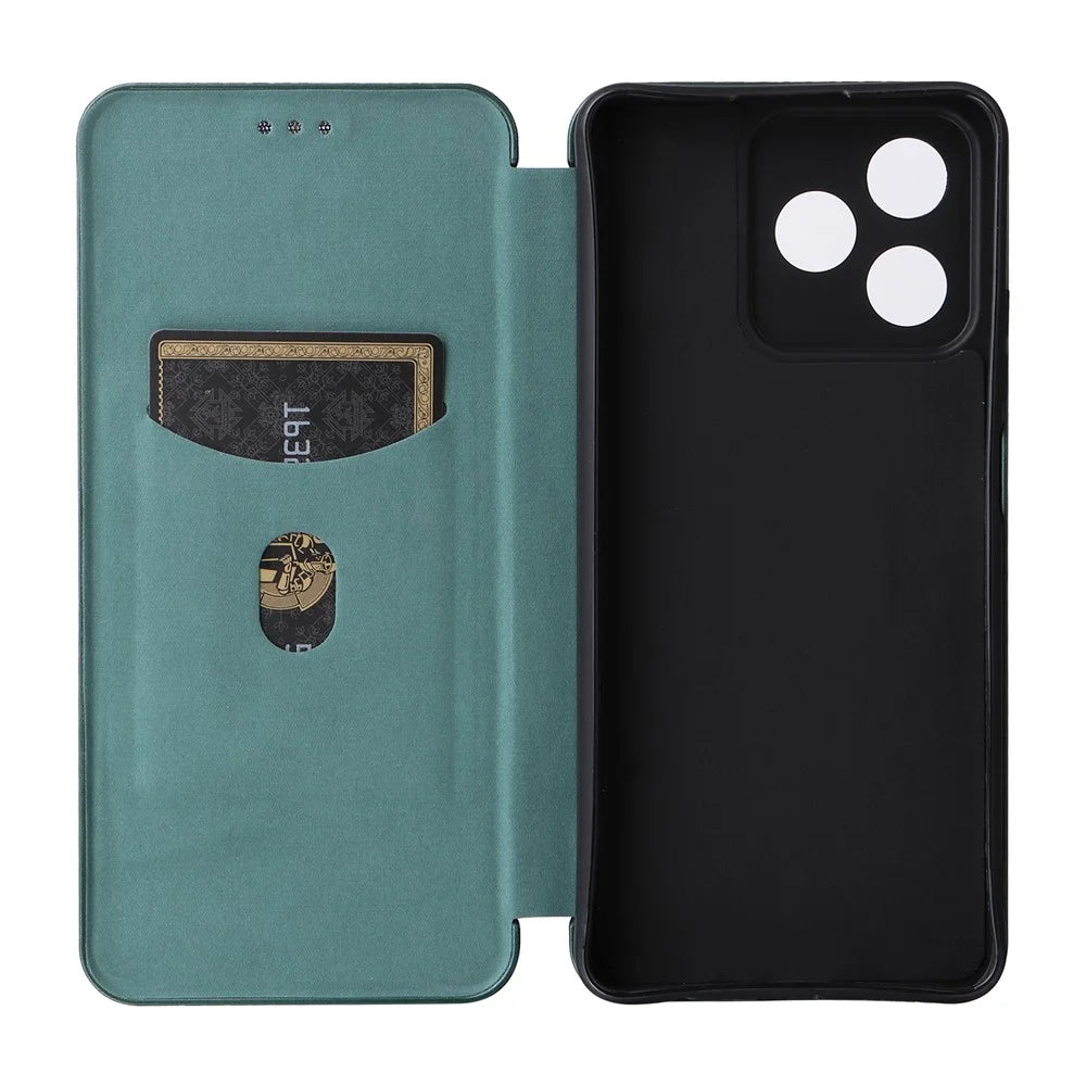 For Realme C53 (Global) / C53 (India) / C51 / Narzo N53 4G Stand Leather Phone Case Carbon Fiber Texture Cover with Card Holder - Green - 6