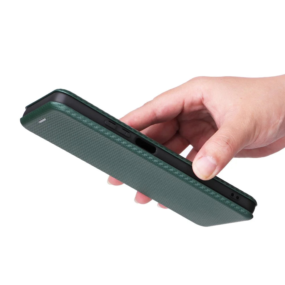 For Realme C53 (Global) / C53 (India) / C51 / Narzo N53 4G Stand Leather Phone Case Carbon Fiber Texture Cover with Card Holder - Green - 7