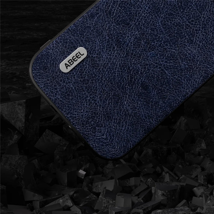 ABEEL For iPhone 15 Pro Max Retro Litchi Texture Phone Case PU Leather Coated PC+TPU Back Cover - Blue - 4