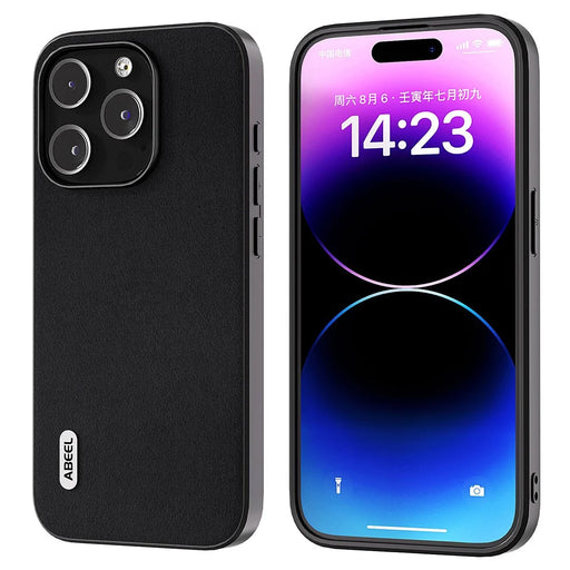 ABEEL For iPhone 15 Pro Nappa Texture Cell Phone Case Genuine Cow Leather+PC+TPU Cover - Black - 1