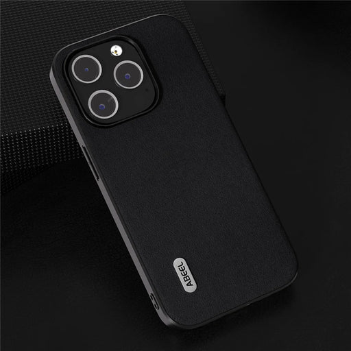 ABEEL For iPhone 15 Pro Nappa Texture Cell Phone Case Genuine Cow Leather+PC+TPU Cover - Black - 2