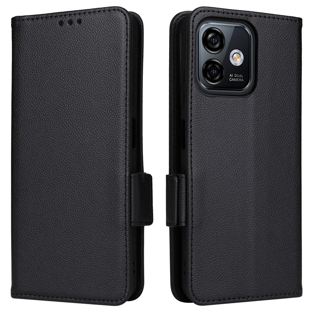 For Ulefone Note 16 Pro Litchi Texture Wallet Stand Phone Case Anti-fall PU Leather Cover - Black - 1