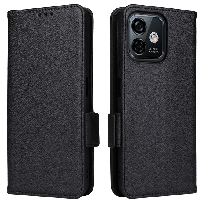 For Ulefone Note 16 Pro Litchi Texture Wallet Stand Phone Case Anti-fall PU Leather Cover - Black - 1