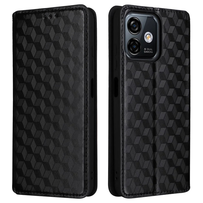 Flip Shell for Ulefone Note 16 Pro Rhombus Imprinted PU Leather Phone Cover Stand Case - Black - 1