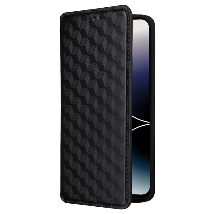 Flip Shell for Ulefone Note 16 Pro Rhombus Imprinted PU Leather Phone Cover Stand Case - Black - 5