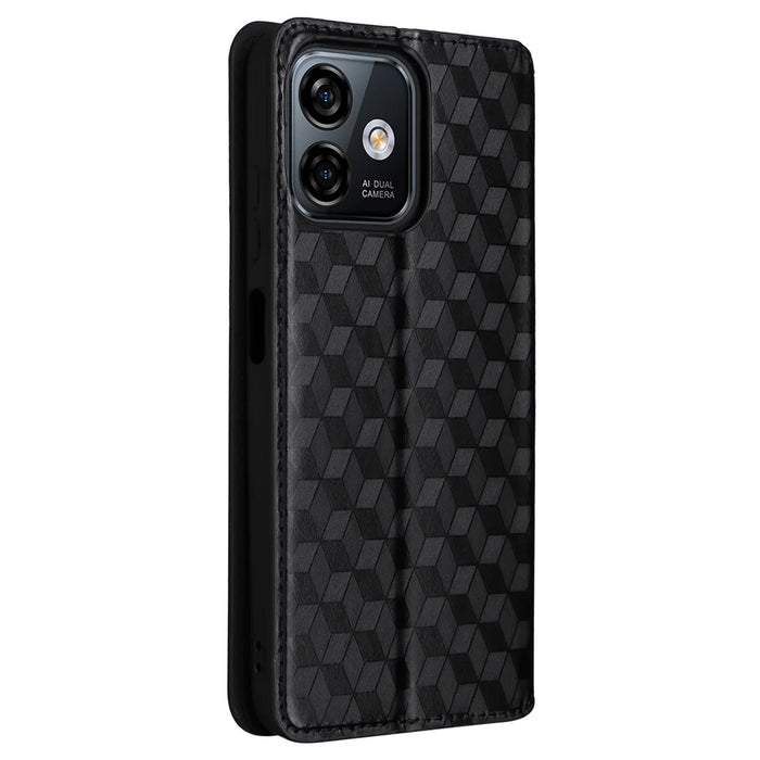 Flip Shell for Ulefone Note 16 Pro Rhombus Imprinted PU Leather Phone Cover Stand Case - Black - 6