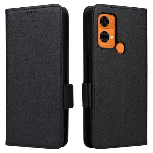 For Oukitel C33 Litchi Texture Wallet Stand Phone Case PU Leather Shockproof Cover - Black - 1