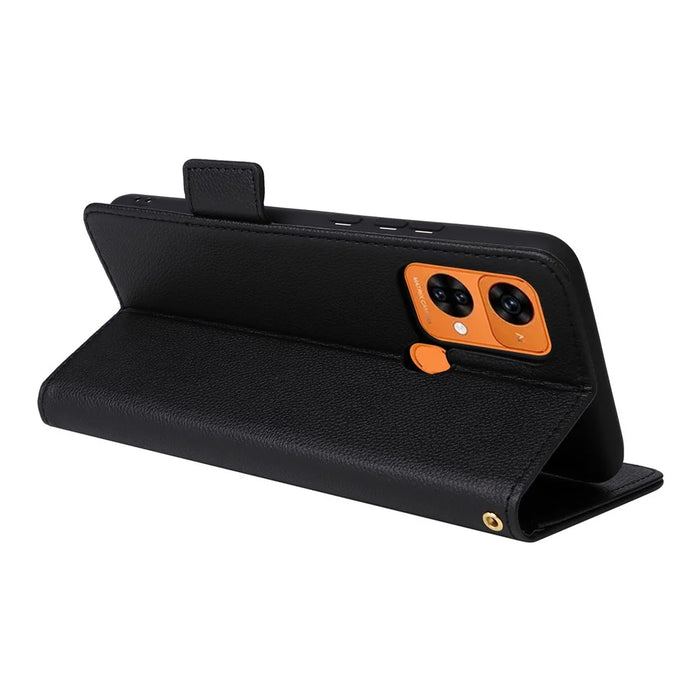 For Oukitel C33 Litchi Texture Wallet Stand Phone Case PU Leather Shockproof Cover - Black - 4